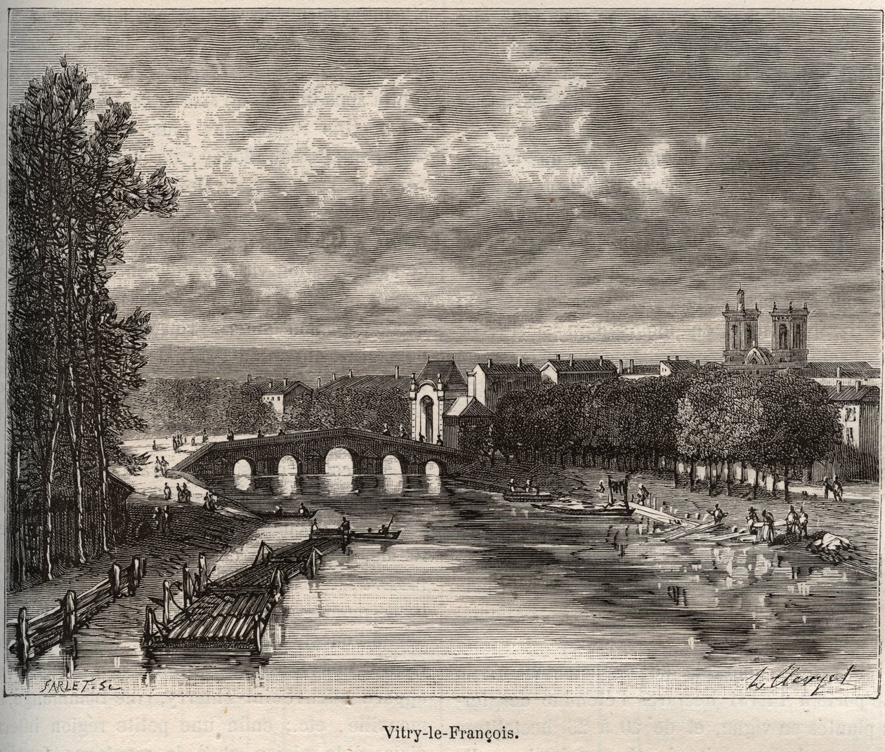 Vitry-le-Francois (Vitry le Francois) departament Marne - grawer w „La France illustree: geografia, historia, administracja statystyczna” autorstwa V.A. Słodowo-Brązowy. 1884 autorstwa French School