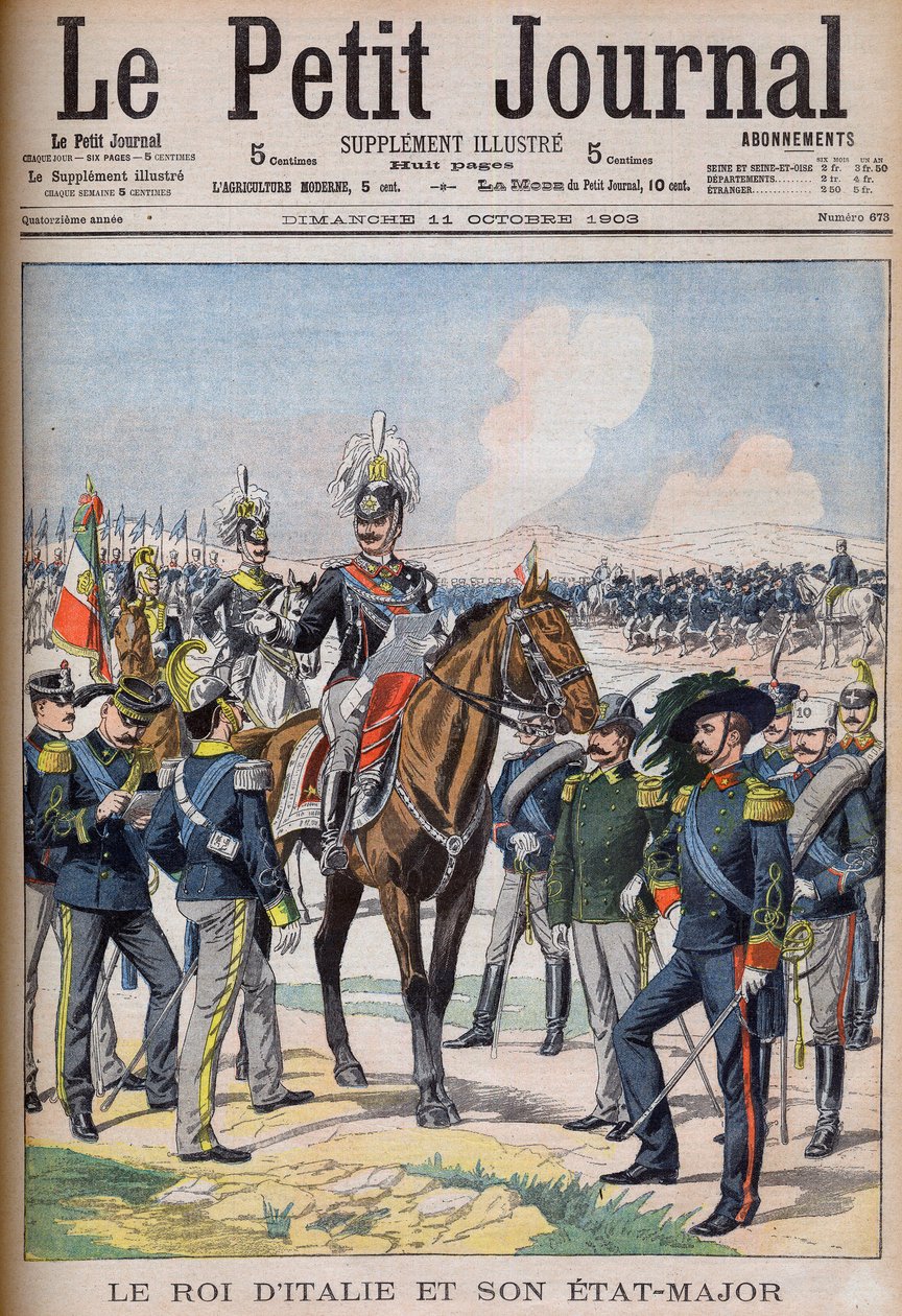 Vittorio Emanuele III di Savoia - Król Włoch Wiktor Emanuel III i jego sztab generalny. Król Włoch i jego sztab. Ilustracja do Le petit Journal autorstwa French School