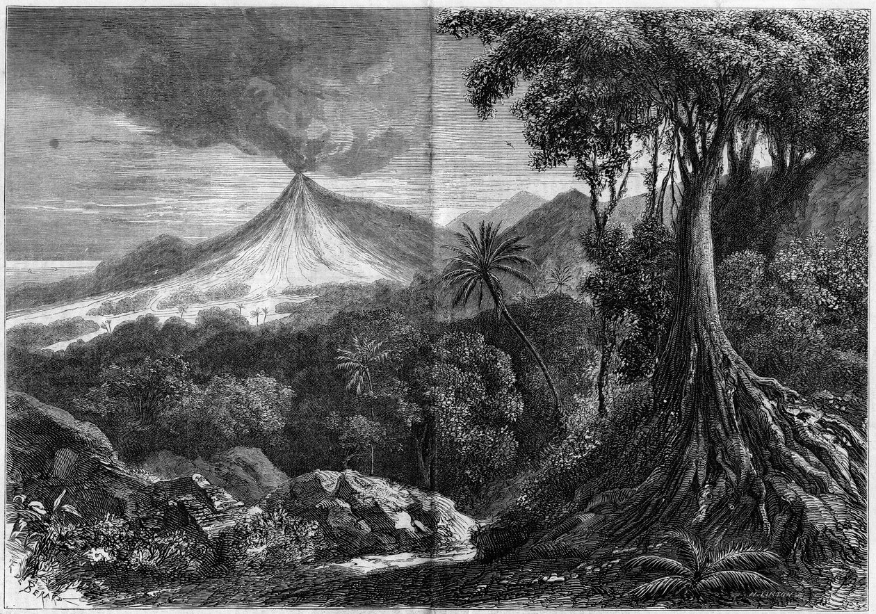 Erupcja wulkanu, wyspa Reunion autorstwa French School