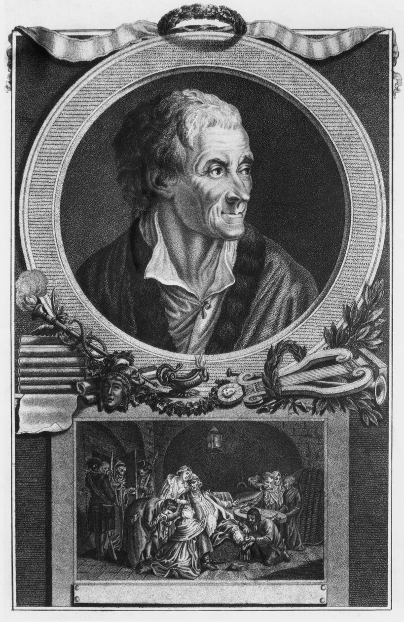 Voltaire i afera Calas (grafika) (zdjęcie bw) autorstwa French School