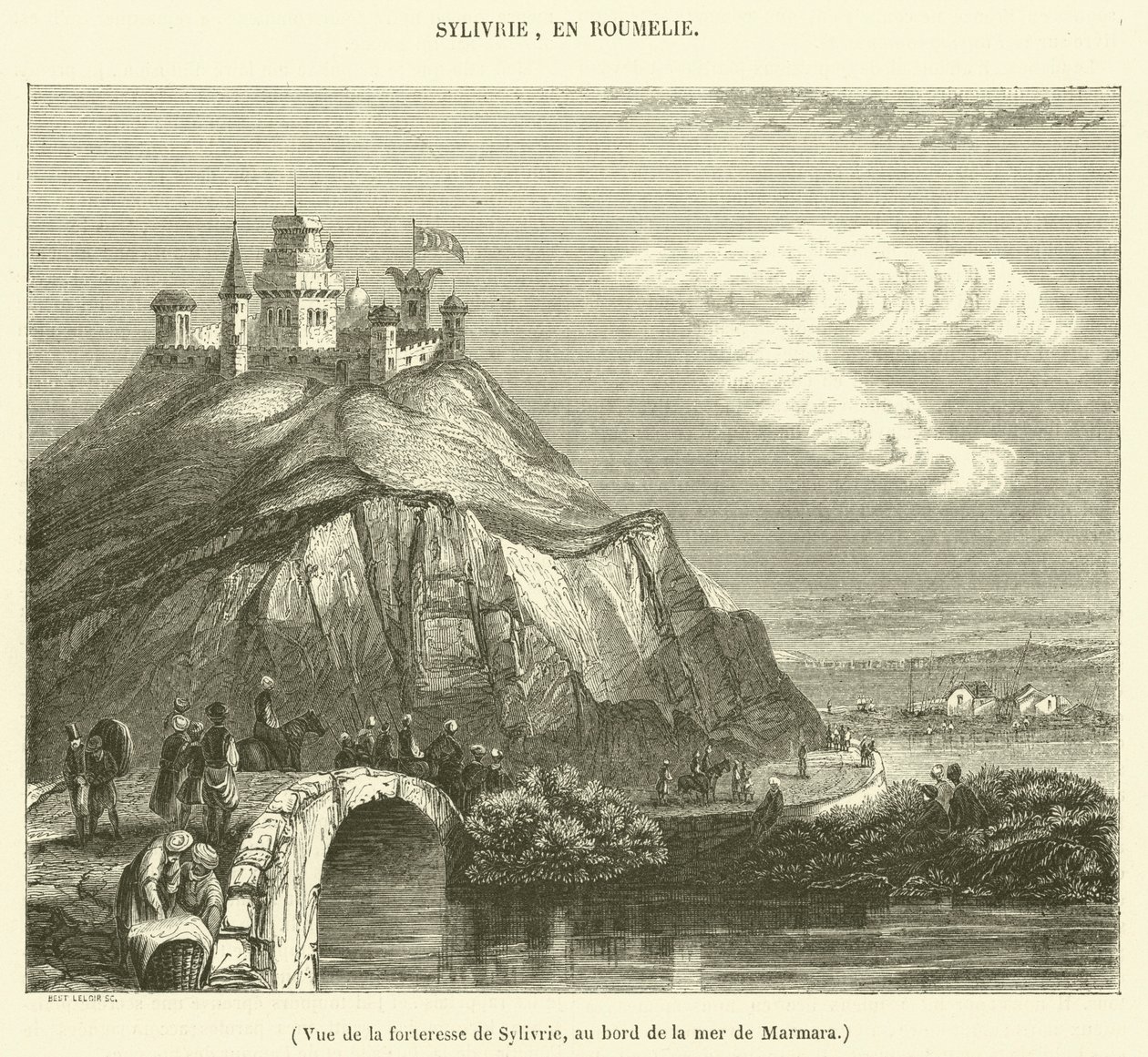 Widok twierdzy Sylivrie nad brzegiem Morza Marmara (rycina) autorstwa French School