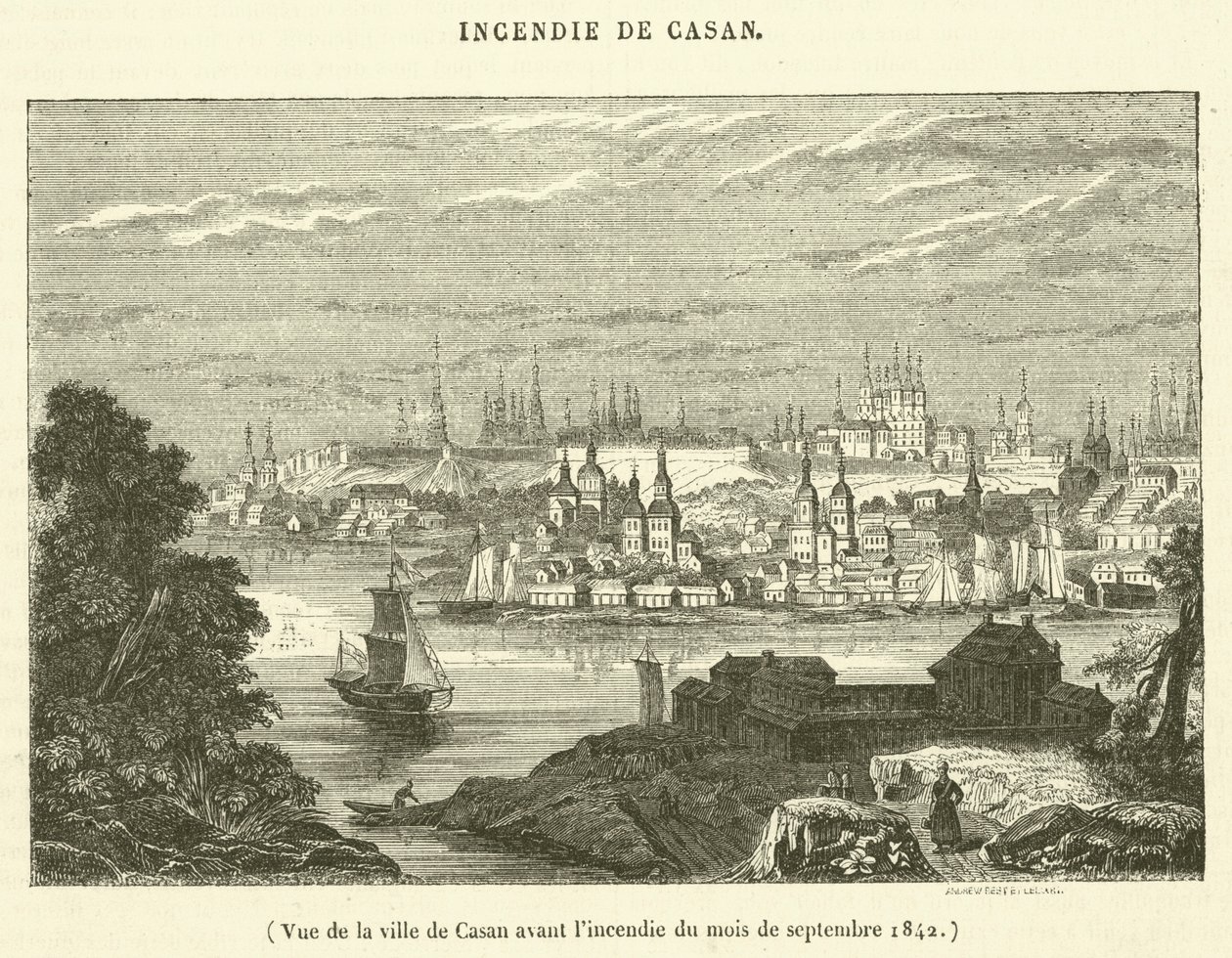 Widok miasta Casan przed pożarem we wrześniu 1842 r. (rycina) autorstwa French School