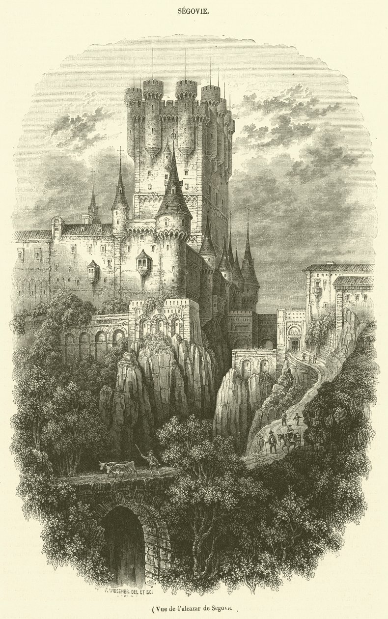 Widok na Alkazar w Segowii (rycina) autorstwa French School