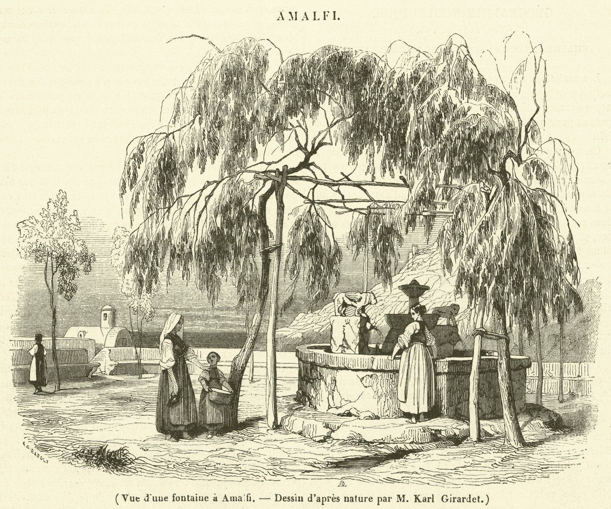Widok na fontannę w Amalfi (grawerunek) autorstwa French School