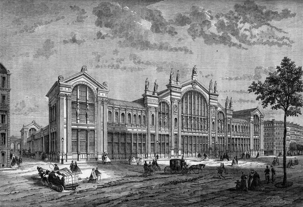 Widok zewnętrzny Gare du Nord w Paryżu, zbudowany przez francuskiego architekta Jacquesa Hittorffa (1792-1867) autorstwa French School