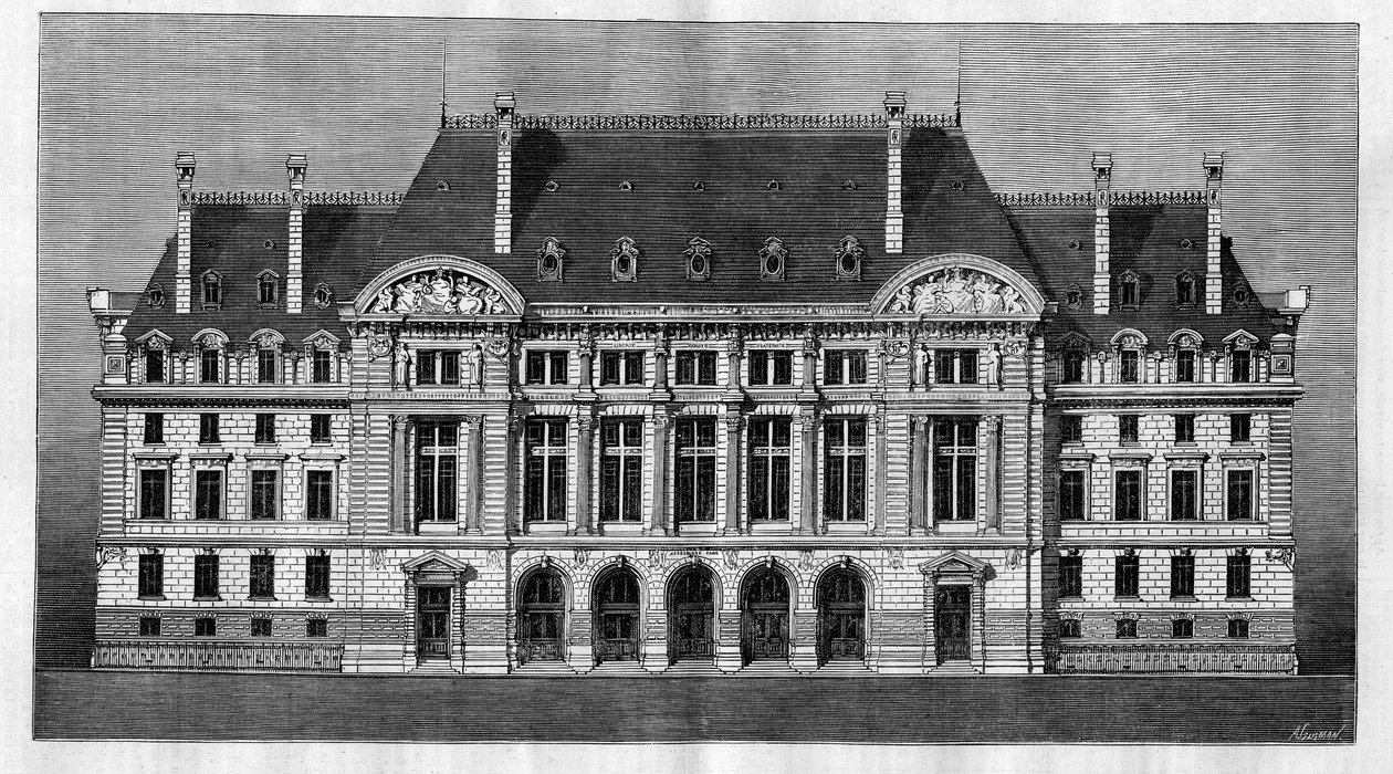 Widok zewnętrzny nowych budynków Sorbony w Paryżu (fasada główna) autorstwa Henri-Paula (Henri Paul) Nenota (1853-1934) autorstwa French School