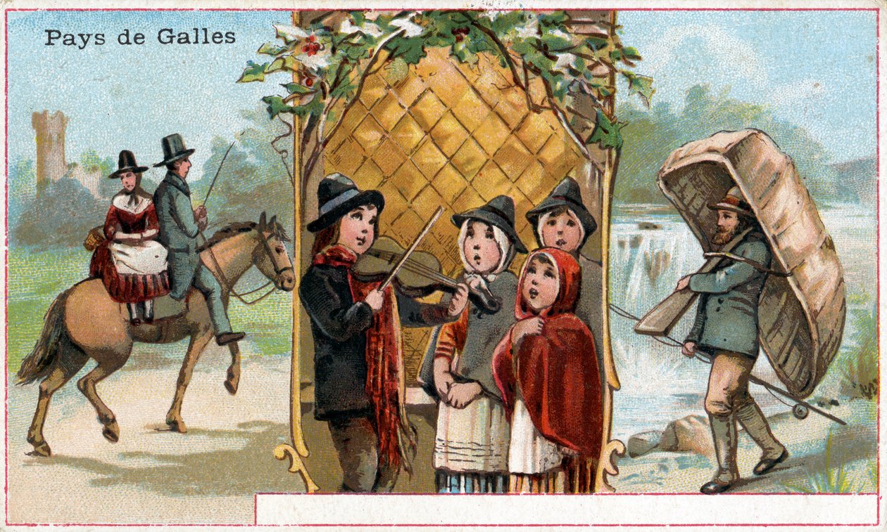 Walia, karta promocyjna na napój Chicorée à la Bergère z przedstawieniami walijskiego życia, ok. 1890 (patrz także 488432) autorstwa French School