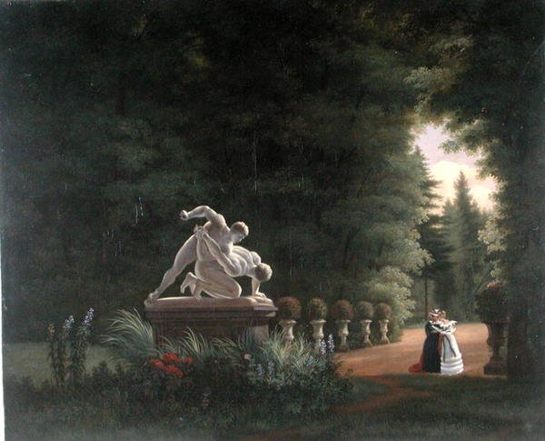 Spacer po Folie-Beaujon w Paryżu, ok. 1830 (olej na płótnie) autorstwa French School