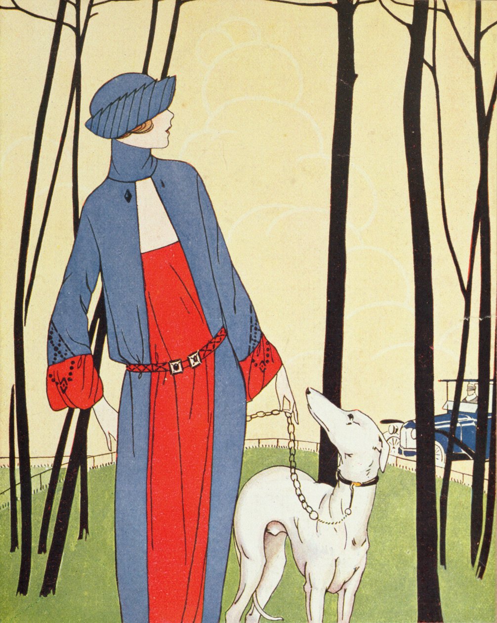 Spacer z psem, z "Art-Goût-Beauté", kwiecień 1921 (druk) autorstwa French School
