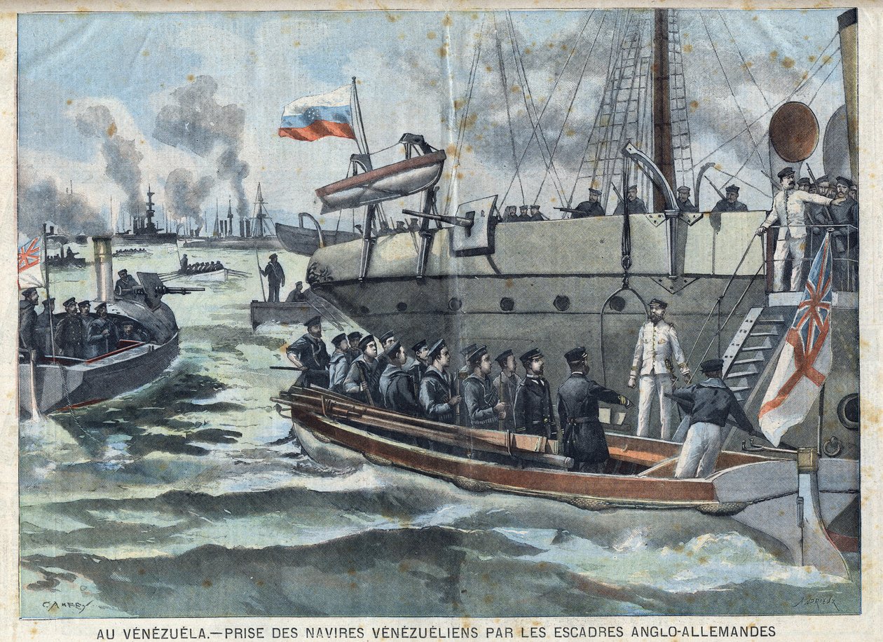 Wojna w Wenezueli: zdobycie wenezuelskich statków przez eskadrę anglo-niemiecką (anglo-niemiecką), w „Le Petit Parisien” autorstwa French School