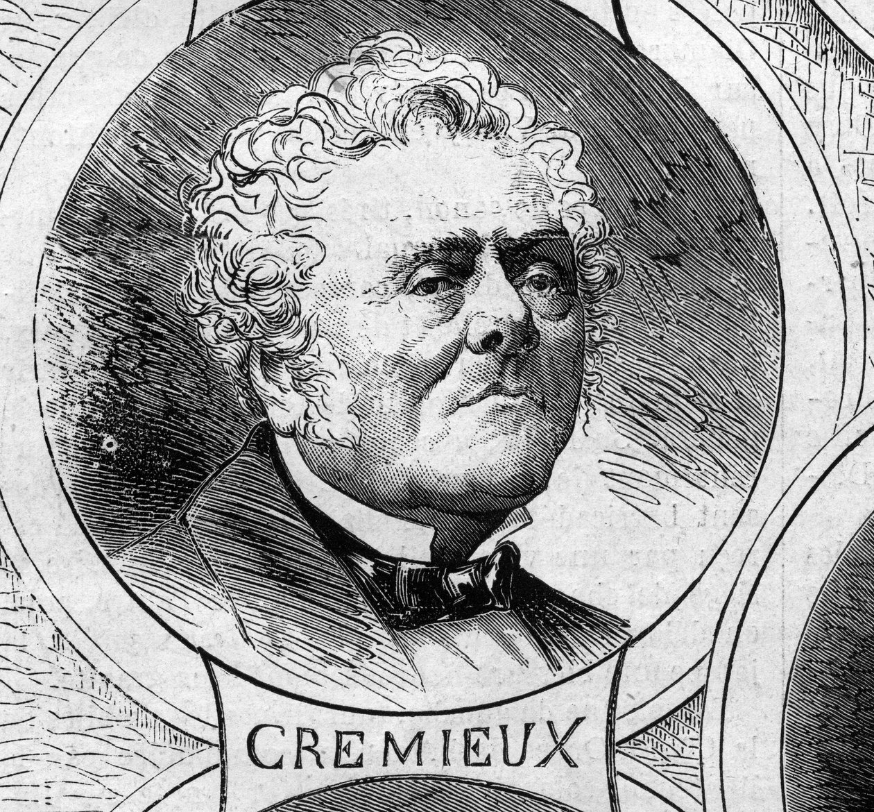 Wojna 1870 r. - Rząd Obrony Narodowej: portret Adolphe Cremieux (1796-1880), członka rządu tymczasowego z 1870 r. Grawer „”Le Monde Illustré” n°706 z 22 października autorstwa French School