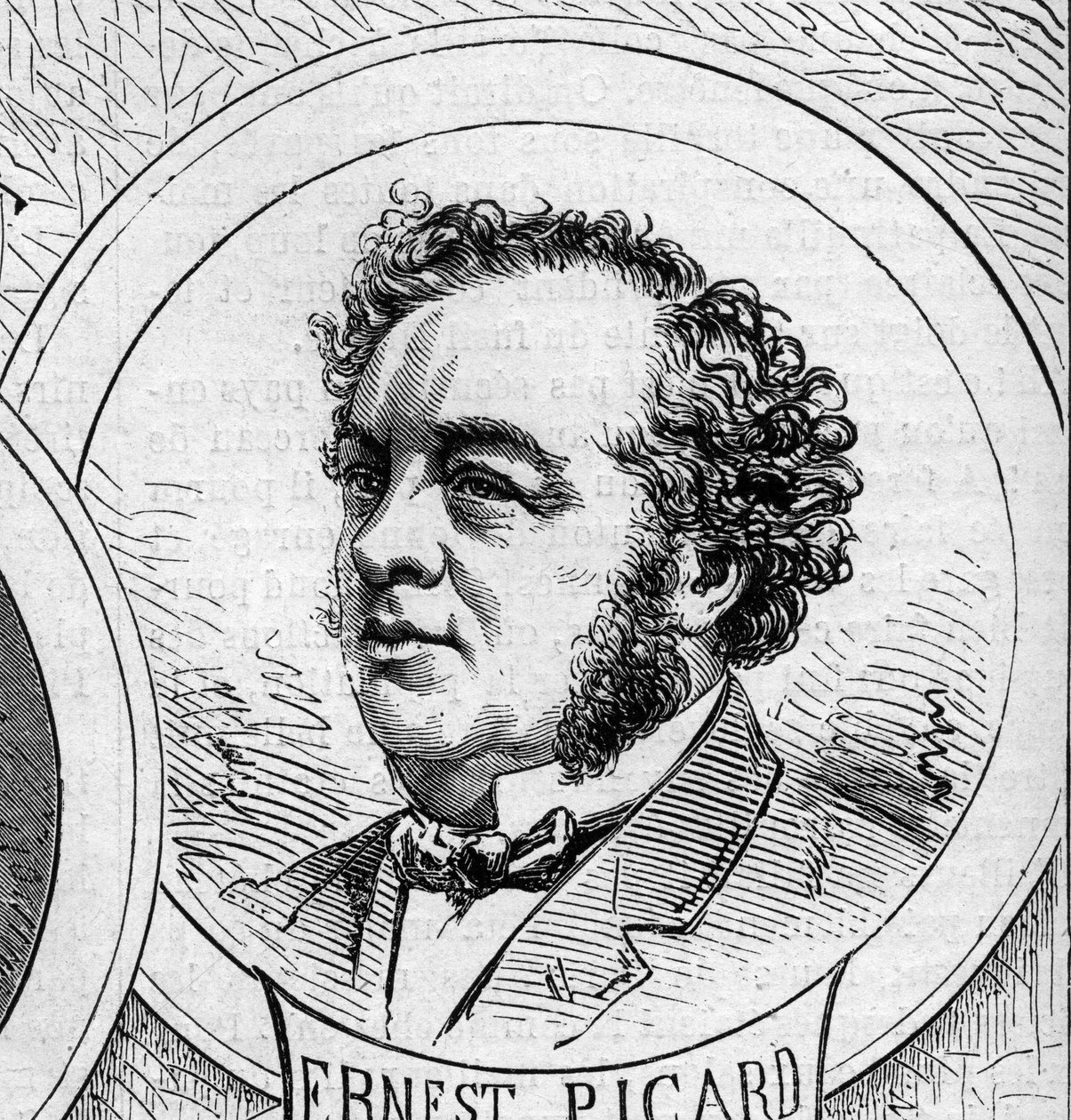 Wojna 1870 r. - Rząd Obrony Narodowej: portret Ernesta Picarda (1821-1877), członka rządu tymczasowego z 1870 r. Grawer „”Le Monde Illustré” nr 706 z 22 października autorstwa French School