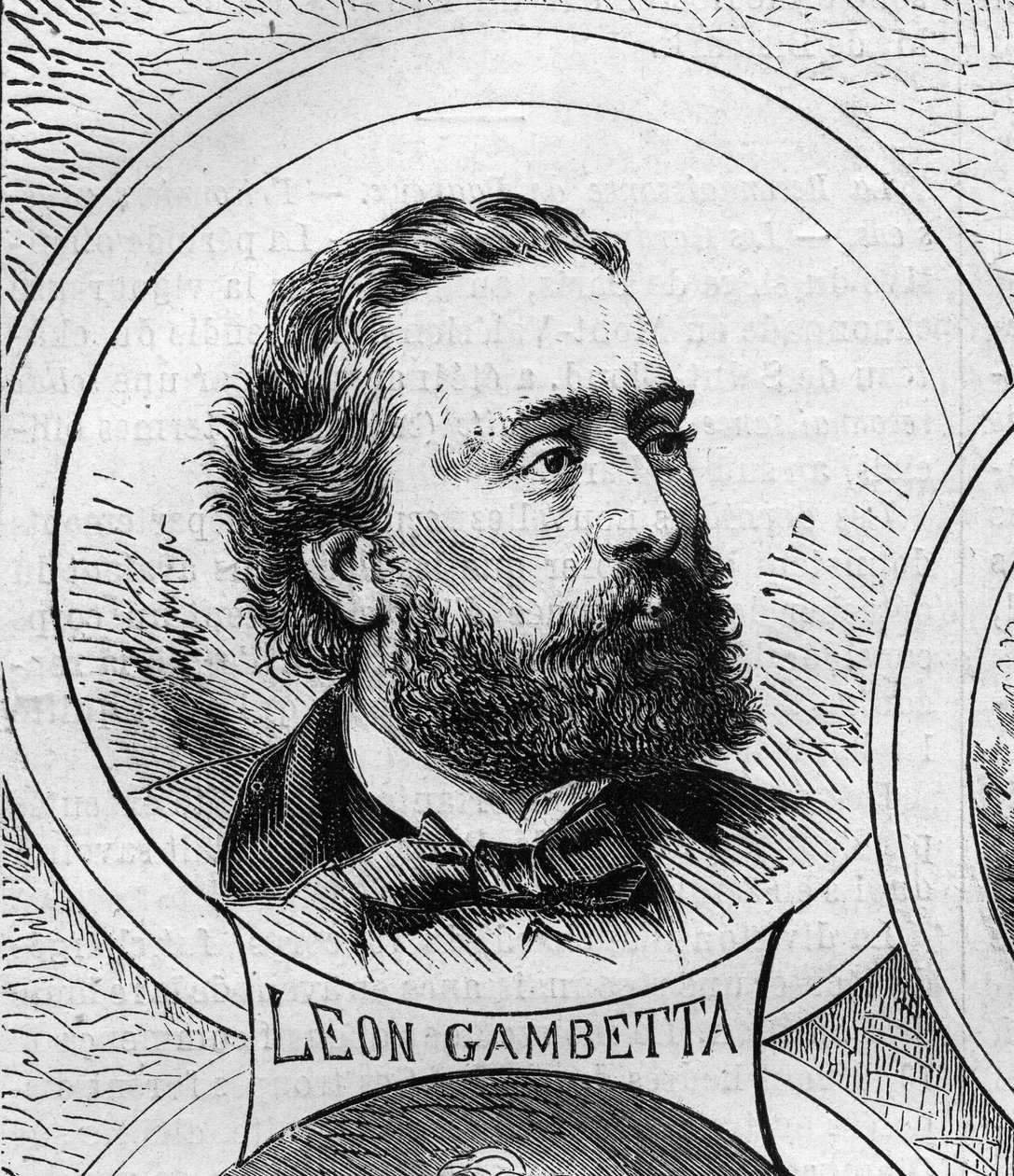 Wojna 1870 r. - Rząd Obrony Narodowej: portret Leona Gambetty (1838-1882), członka rządu tymczasowego z 1870 r. Grawer „”Le Monde Illustré” nr 706 z 22 października autorstwa French School