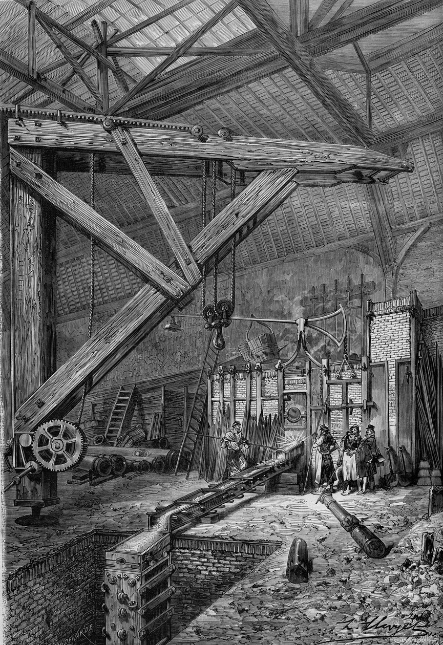 Wojna 1870 r. - siedziba paryska: topienie kanonu „Petity Moniteur”, finansowanego przez czytelników gazety, w warsztatach panów Broquina i Laine