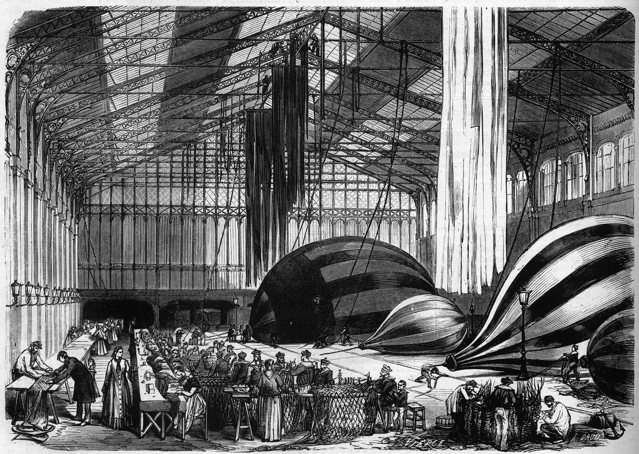Wojna 1870 - Siege de Paris: warsztaty budowy balonów na stacji Orlean (dzisiejszy Gare d