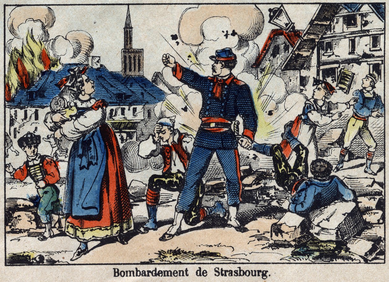 Wojna 1870 między Francją a Prusami: Oblężenie i bombardowanie Strasburga autorstwa French School