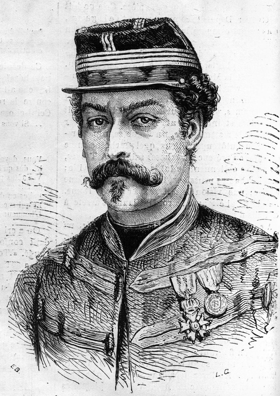 Wojna 1870: portret Leona Franchettiego (1834-1870), żołnierza francuskiego, dowódcy harcerzy nad Sekwaną. Grawer w „”Le Monde Illustré”” nr 714 z dnia 17 grudnia 1870 r. autorstwa French School