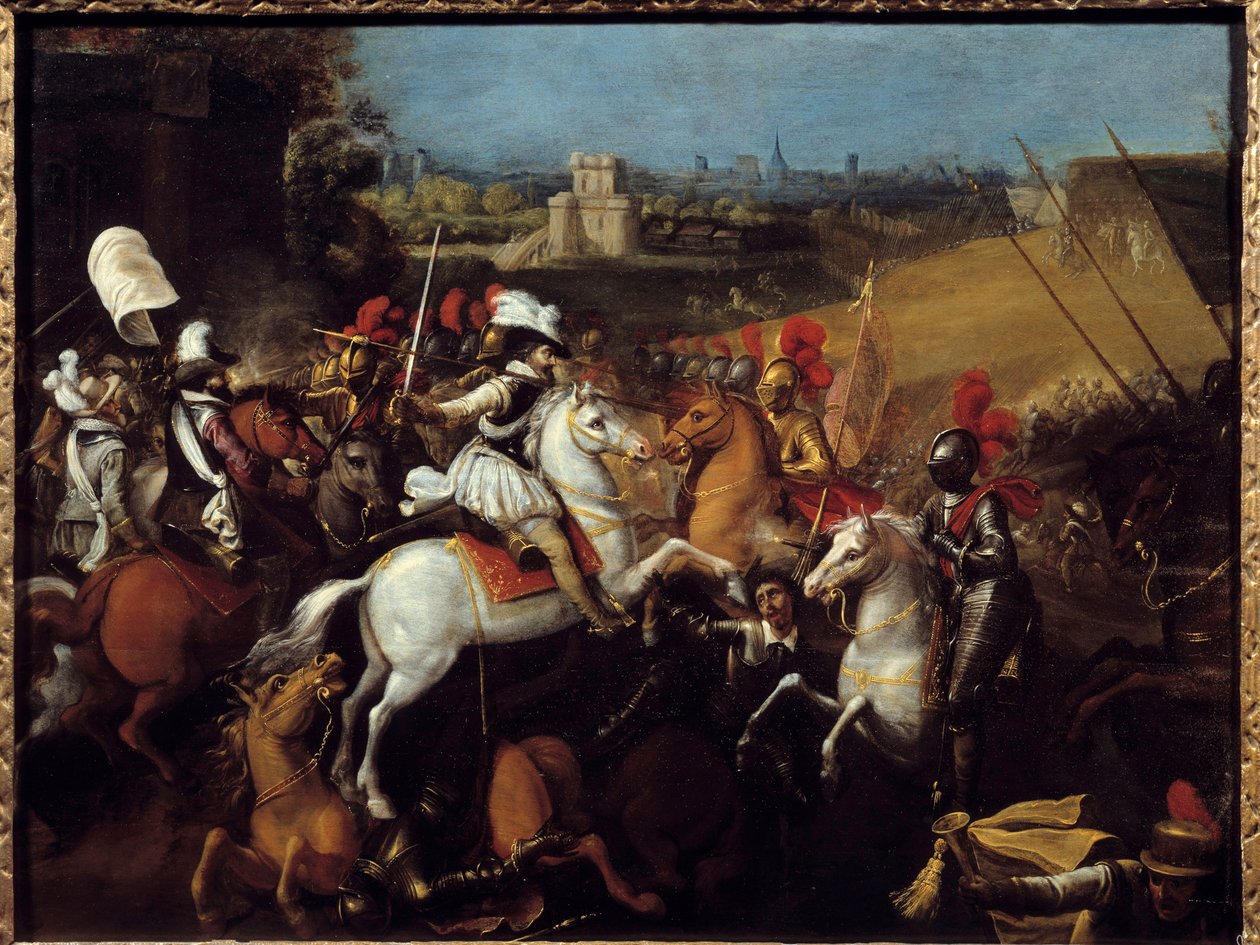 Wojna Religijna: „” Król Henryk IV (1533-1610) w bitwie pod Arques w dniu 21 września autorstwa French School