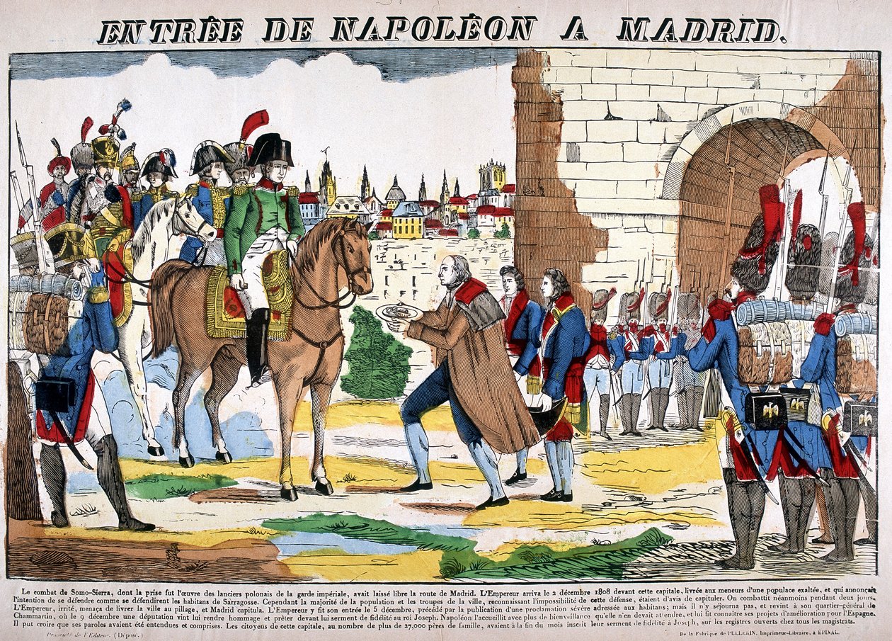 Wojna półwyspu (1807-1814) - Wkroczenie Napoleona I do Madrytu w dniu 2.12.1808 r. Obraz Epinal autorstwa French School