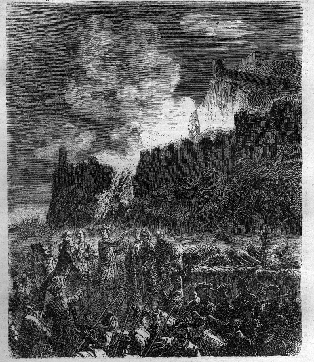 Wojna o sukcesję hiszpańską (1701-1714) między Francją a jej sojusznikiem – Hiszpanią oraz koalicją państw europejskich. Grawer w „Histoire des Papes-Rois-Queen and Empereurs a travers les Century” Maurice Lachatre autorstwa French School