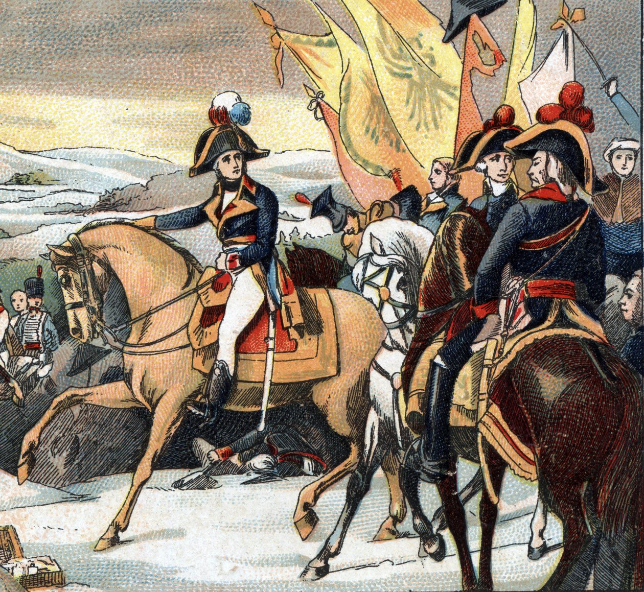 Wojny Rewolucji Francuskiej: zwycięstwo Jeana Victora (Jean-Victor) Moreau (1763-1813) nad Austriakami dowodzonymi przez arcyksięcia Jeana 3 grudnia 1800 roku w bitwie pod Hohenlinden (Baviere - Niemcy). autorstwa French School