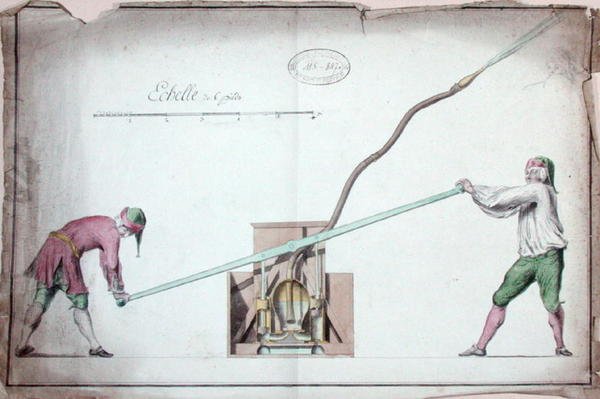 Pompa wodna do gaszenia pożarów, połowa XVIII w. (akwarela na papierze) autorstwa French School