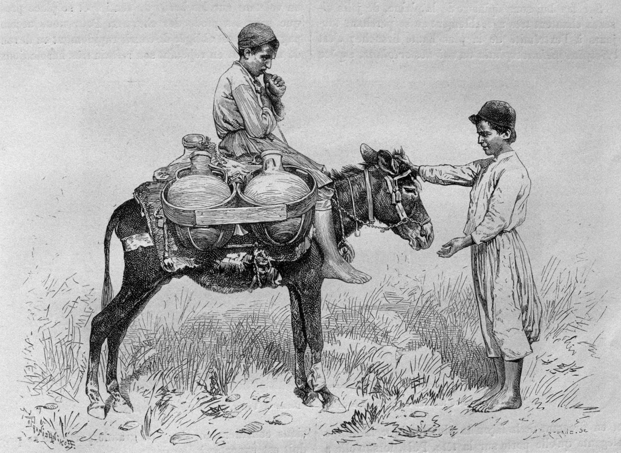Woźnica z dzisiejszej Syrii. Podróżuje po Fenicji, Libanie i Judei. 1875-1880 Louis Charles Emile Lortet, 1884 (bw grawerowanie) autorstwa French School