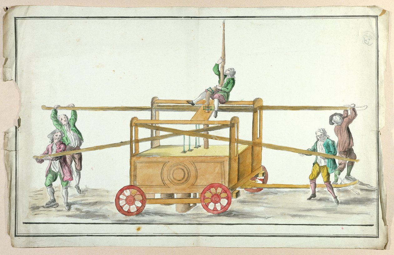 Pompa wody do gaszenia pożarów, połowa XVIII w. (wc na papierze) autorstwa French School
