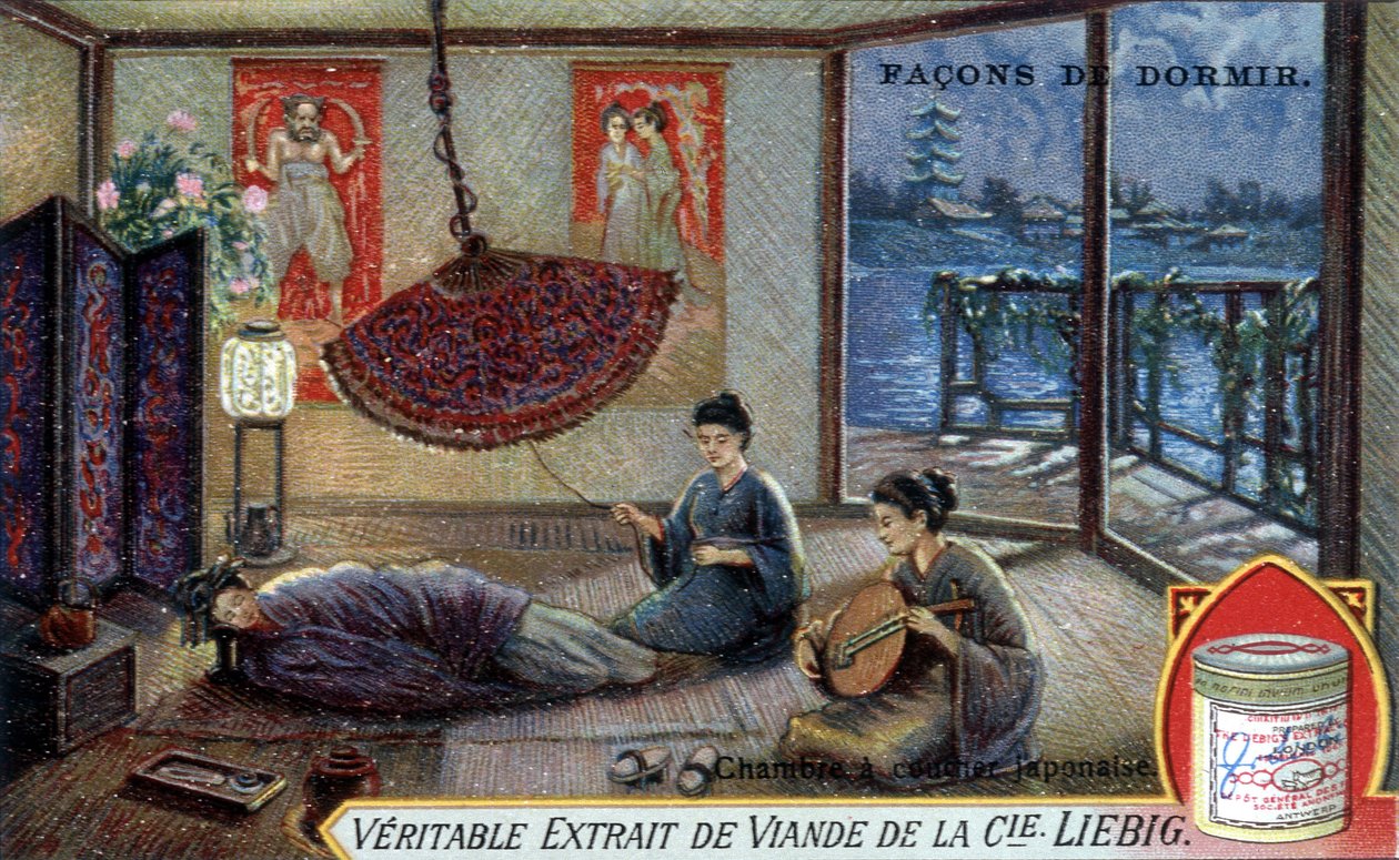 Sposoby spania: japońska sypialnia. Chromolitografia opakowań Liebiga. autorstwa French School