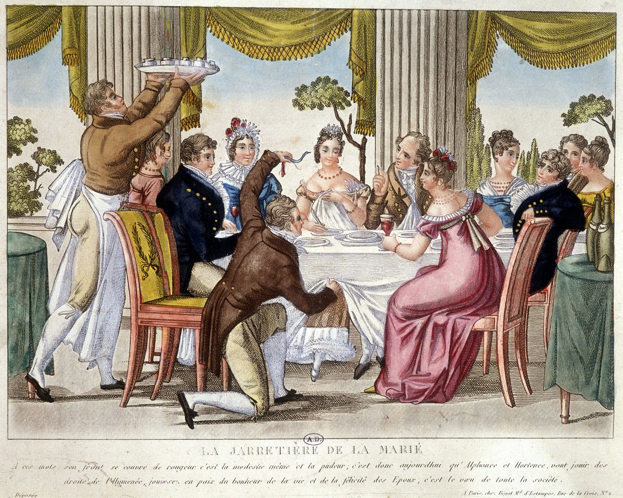 Posiłek weselny, rytuał podwiązki - ok. godz. 1812. autorstwa French School