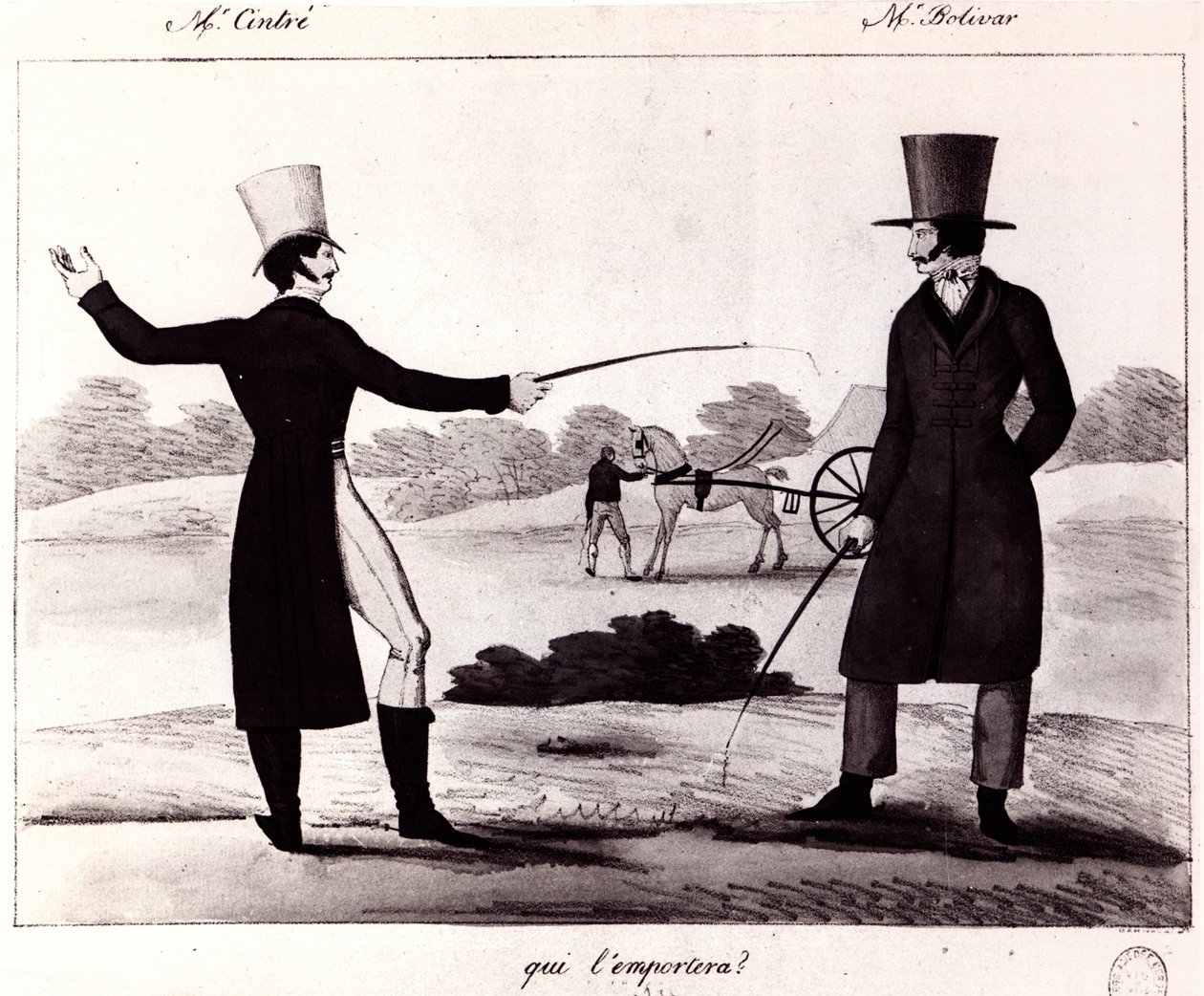 Kto wygra? Scena pojedynku M. Cintre z M. Bolivarem, ok. 1820 autorstwa French School