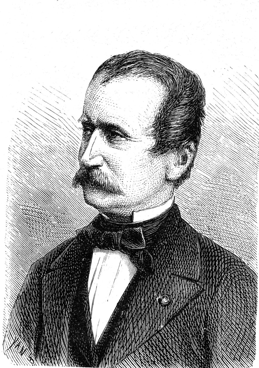 Wilhelm ENGERTH (1814-1884), austriacki inżynier, konstruktor pierwszej lokomotywy górskiej. Grawerowanie 1867 autorstwa French School
