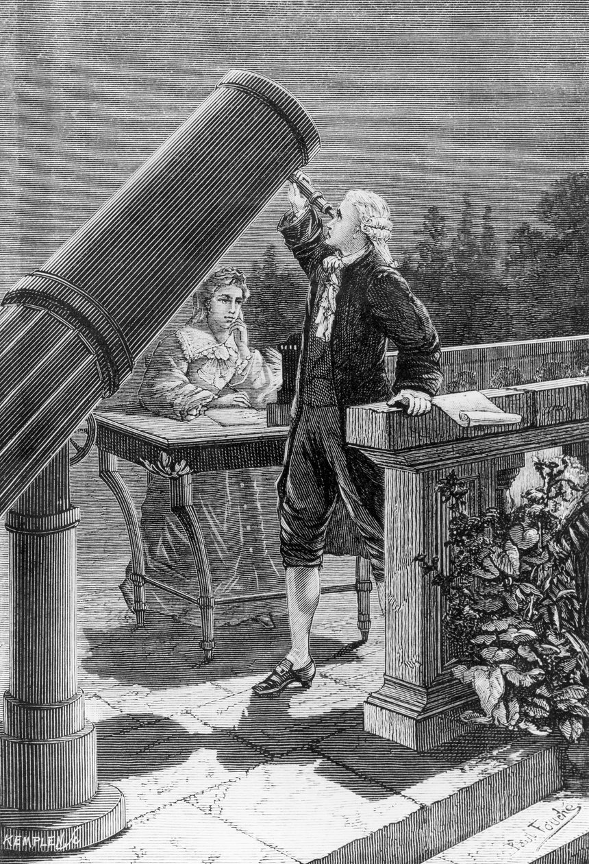 William Herschel (1738-1822) odkrywa planetę Uran autorstwa French School