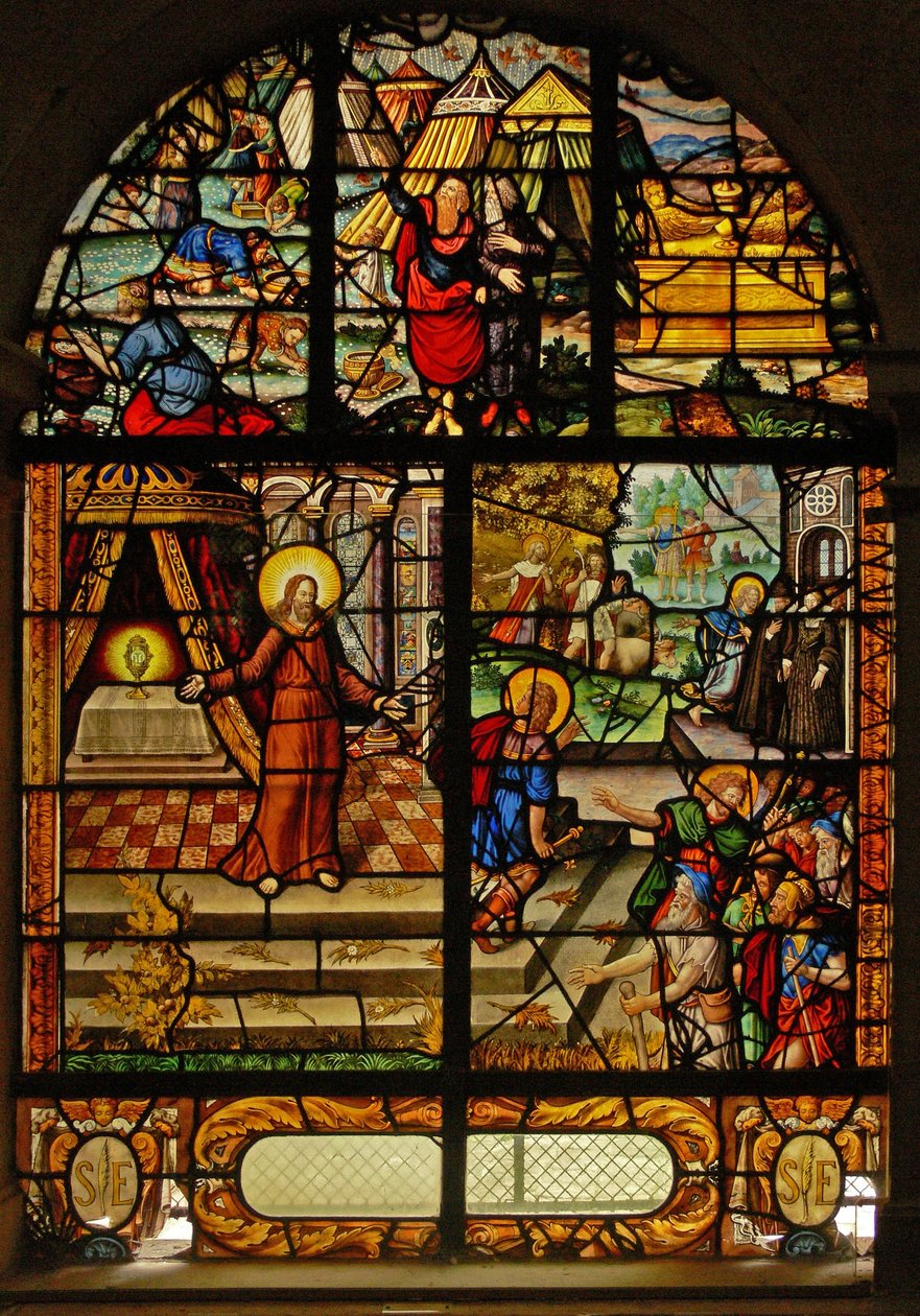 Okno Charnier-10 przedstawiające Mannę z Nieba; Chrystus i Hostia autorstwa French School