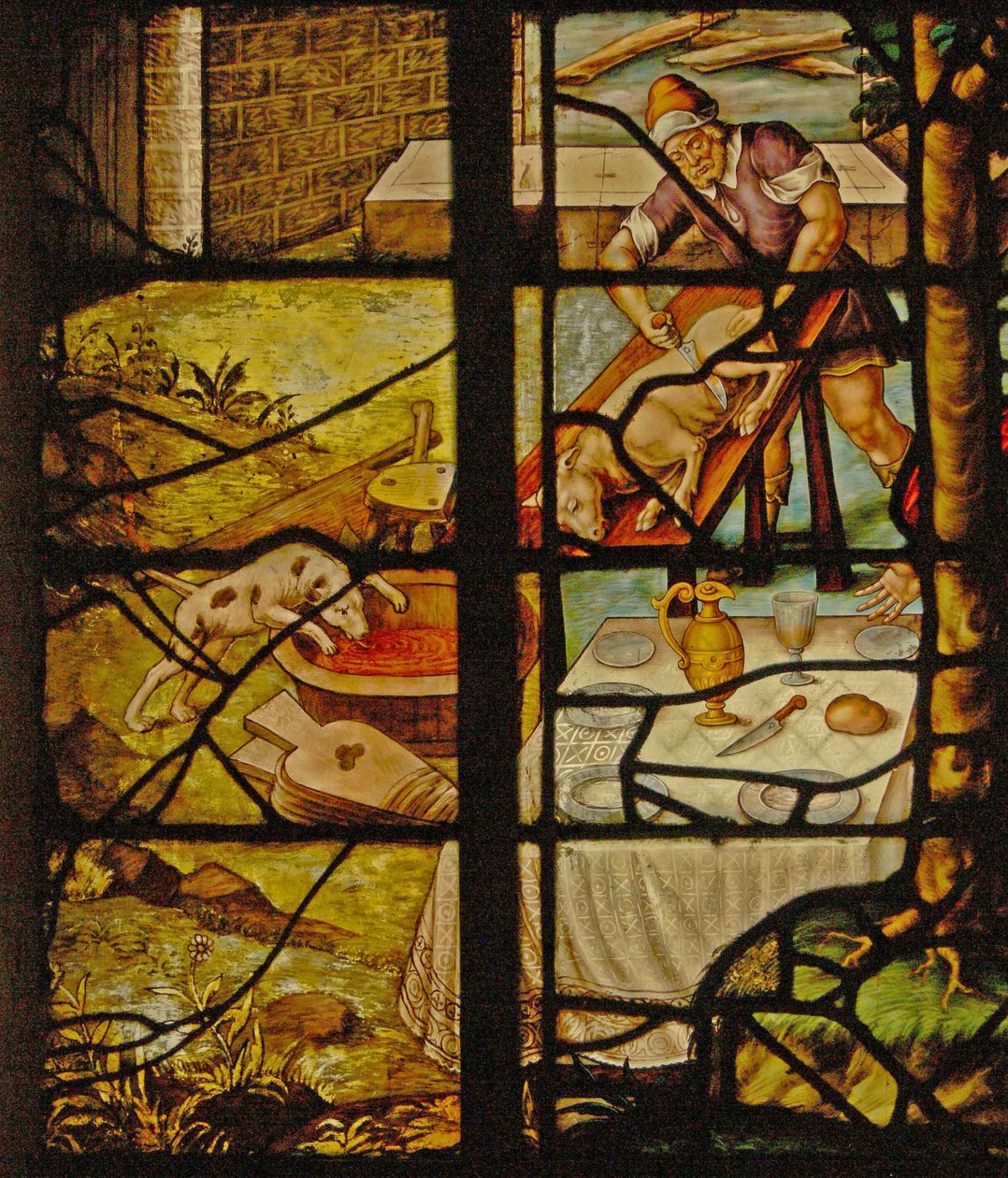 Okno Charnier-13 przedstawiające zabicie świni (witraż) autorstwa French School