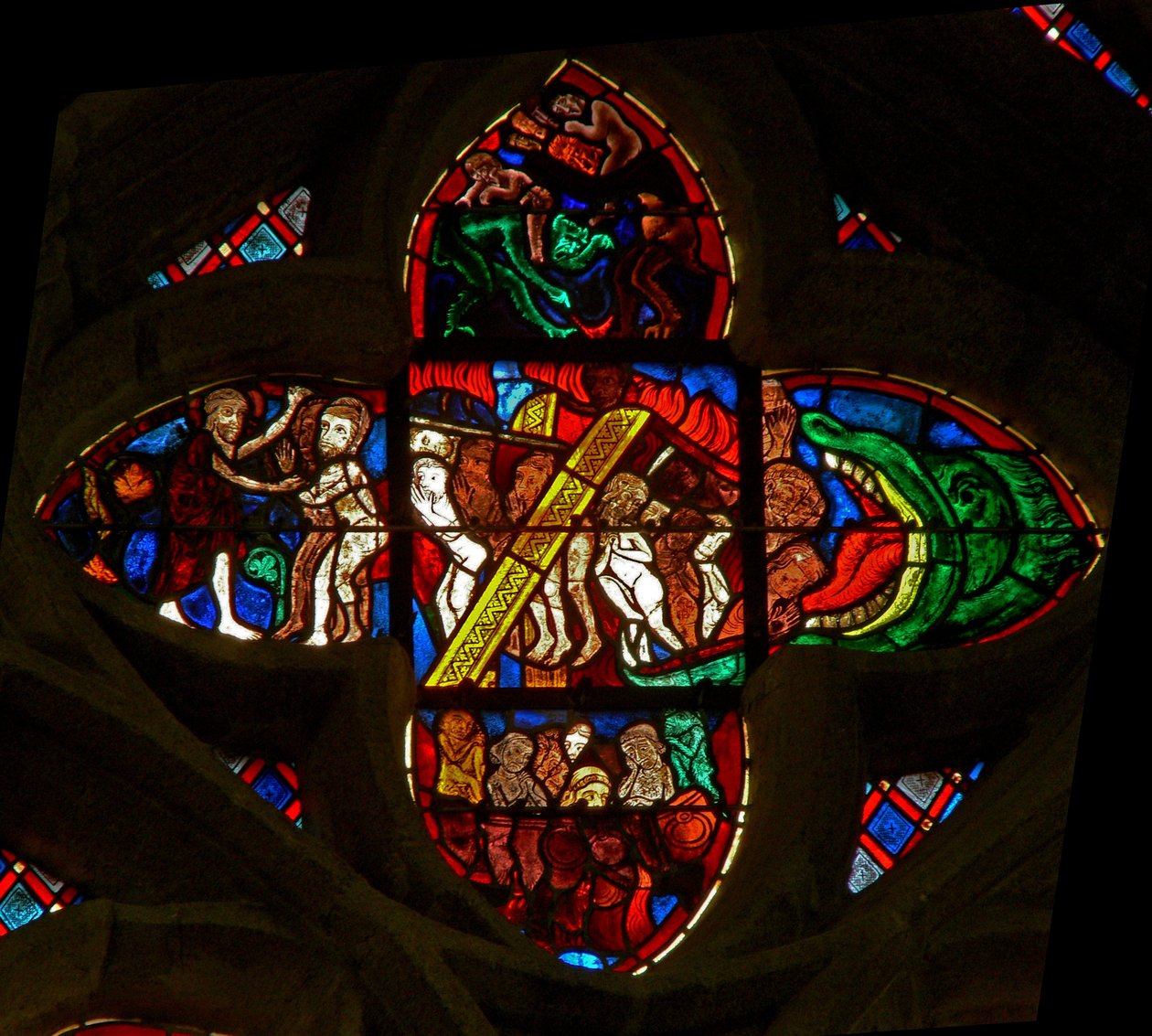 Okno Ew przedstawiające Harrowing of HellUsta piekła autorstwa French School