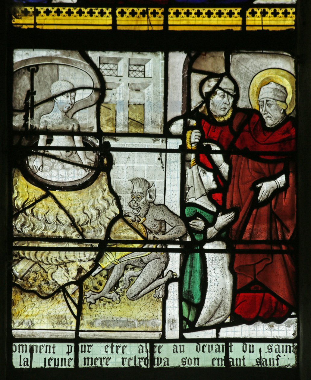 Langas, kuriame vaizduojamas šv. Nikolajus, gelbėjantis vaiką nuo gyvo virimo, 1460–70 poli autorstwa French School