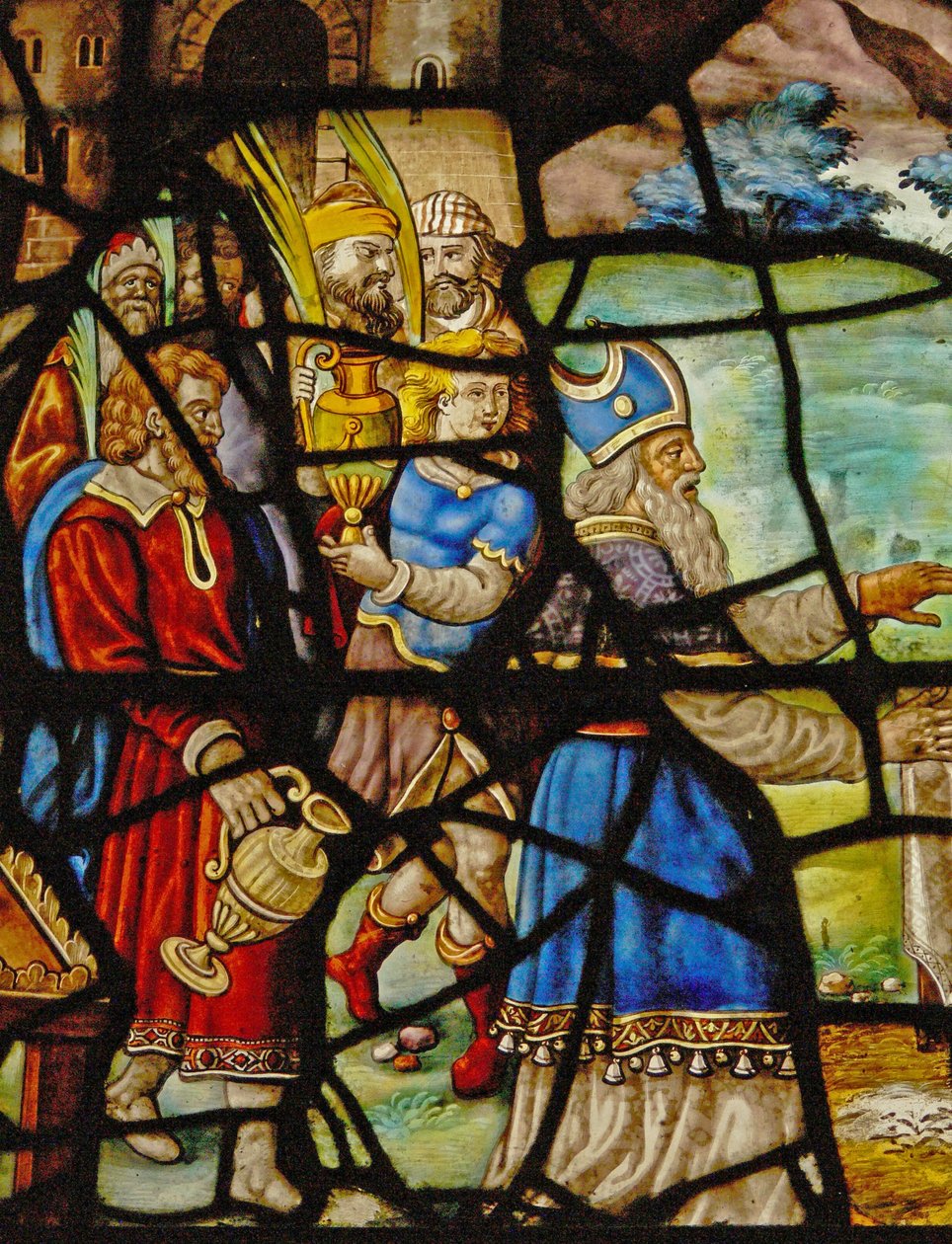 Okno w Charnier (w.12) przedstawiające ofiarę Melchizedeka autorstwa French School