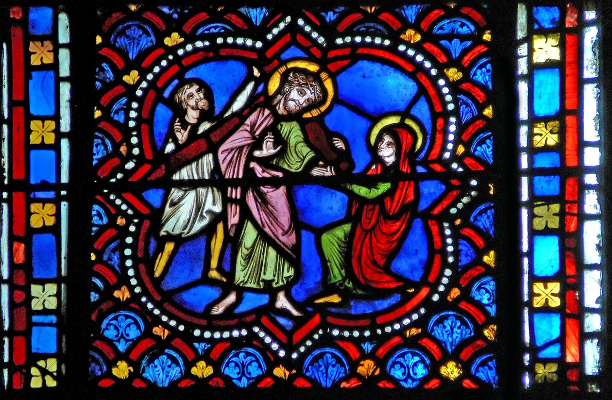 Okno s2-L przedstawiające Via Crucis autorstwa French School