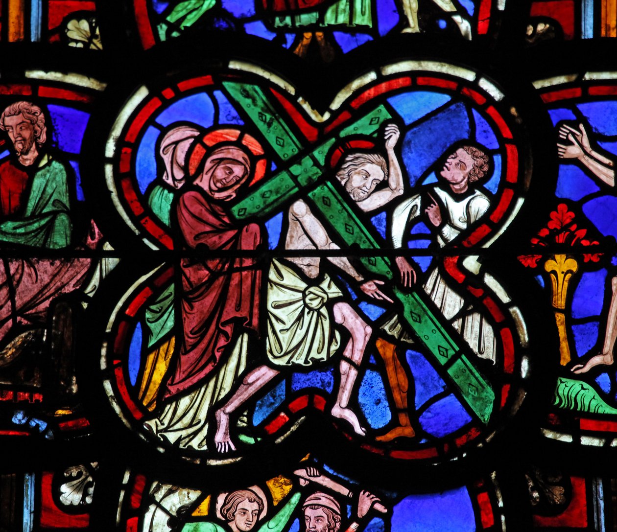 Okno w0 przedstawiające Via Crucis autorstwa French School