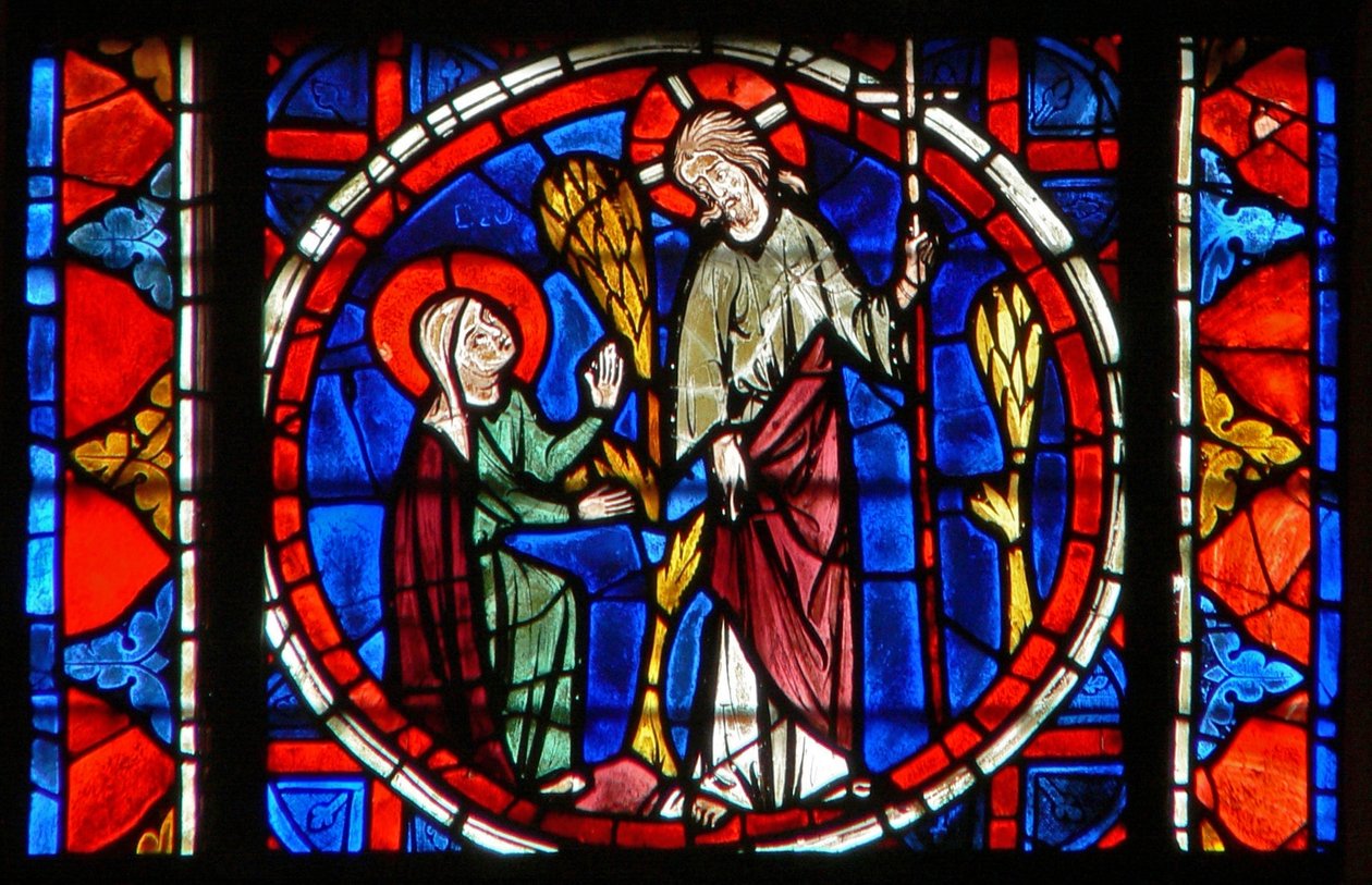 Okno w109 przedstawiające św. Marię Magdalenę z Chrystusem w ogrodzie Zmartwychwstania autorstwa French School