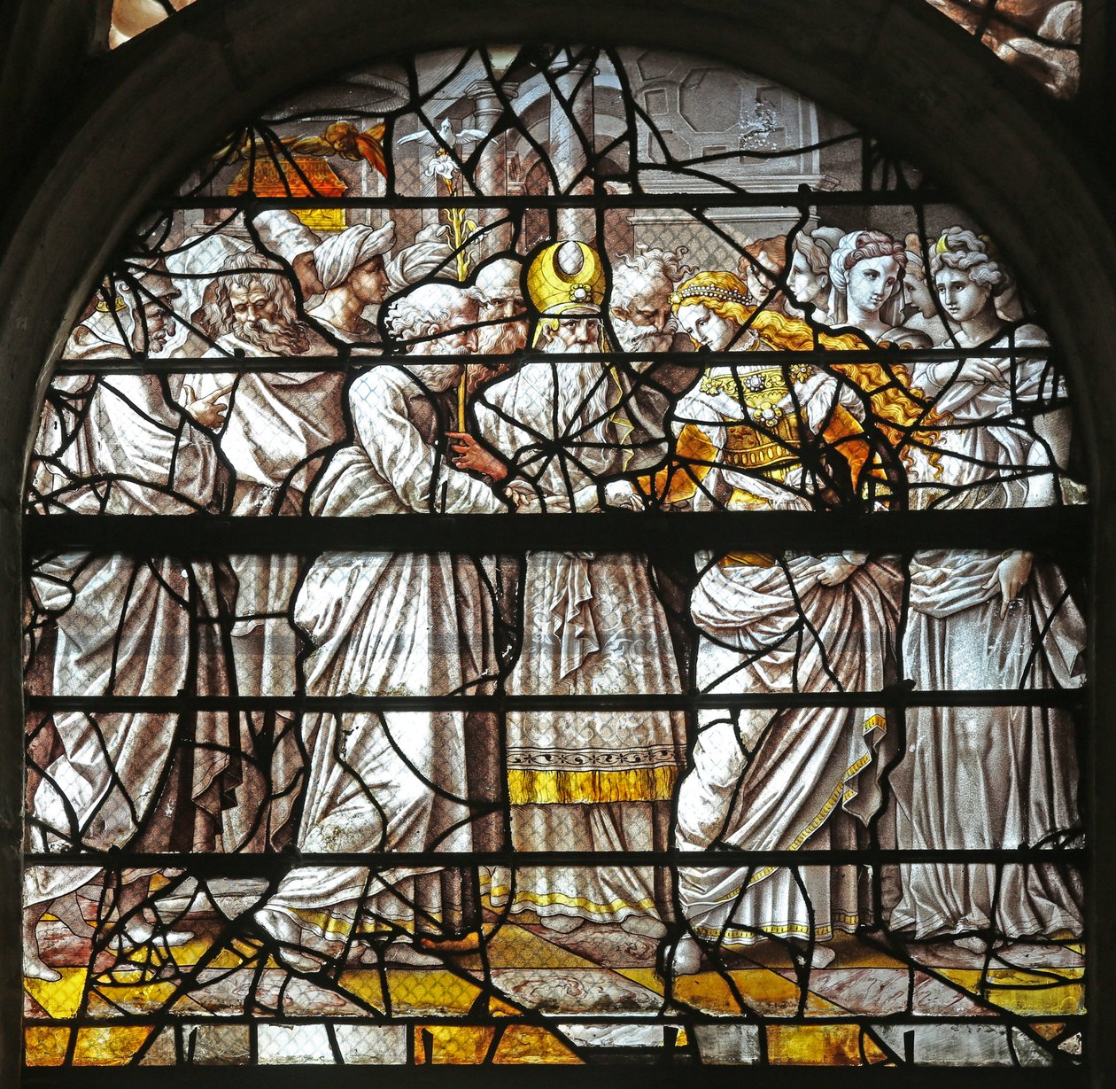 Okno w10 przedstawiające projekty Mystic Marriage of the Virgin autorstwa Durer n autorstwa French School