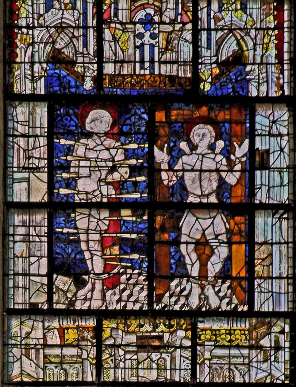 Okno w115 przedstawiające św. Sebastiana i św. Quentin autorstwa French School