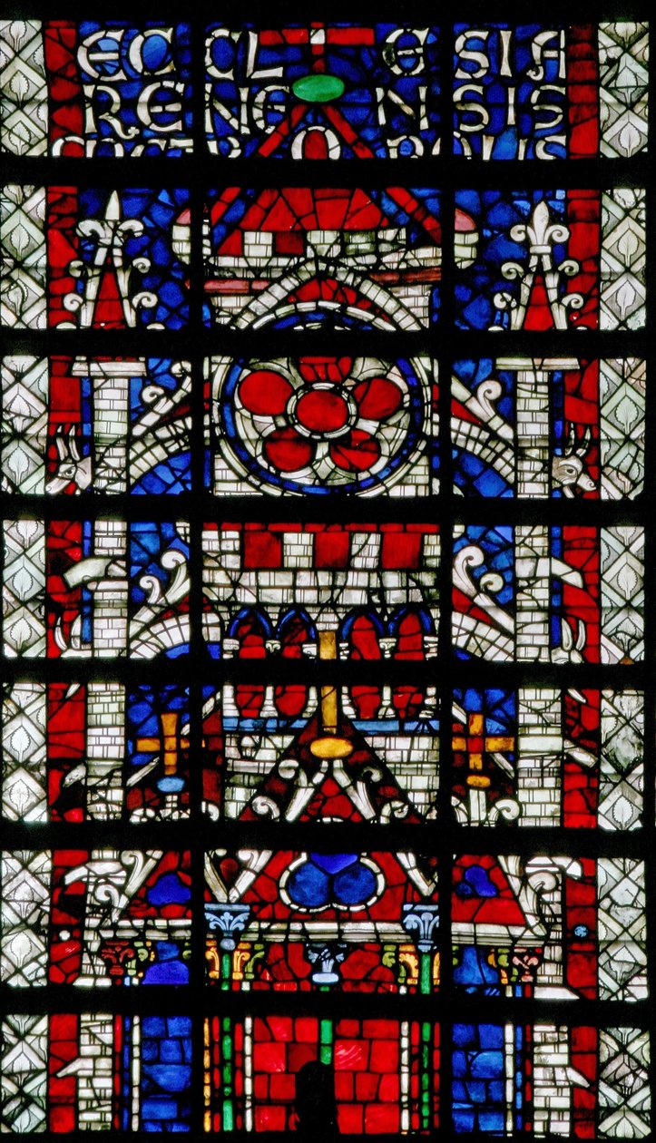 Okno w118 przedstawiające katedrę w Reims autorstwa French School