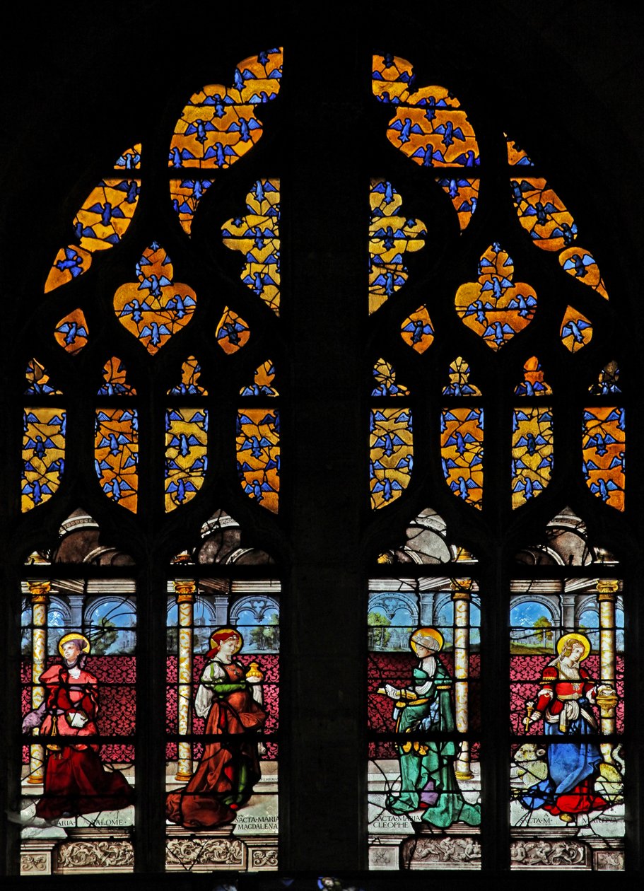 Okno w11 przedstawiające orlęta heraldyczne herbu Montmorencys autorstwa French School