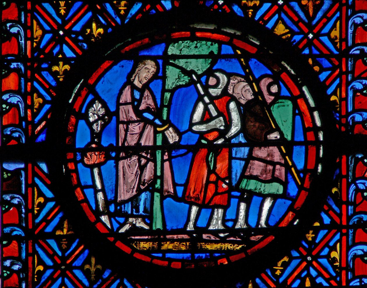 okno w12 Achior przywiązany do drzewa Judith VI 8-9 autorstwa French School