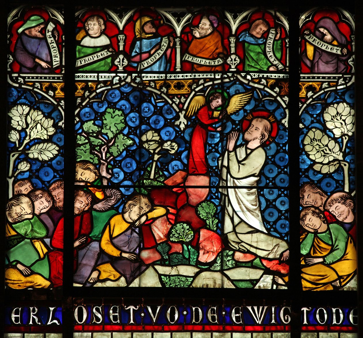 Okno w12 przedstawiające agonię w ogrodzie Getsemani autorstwa French School