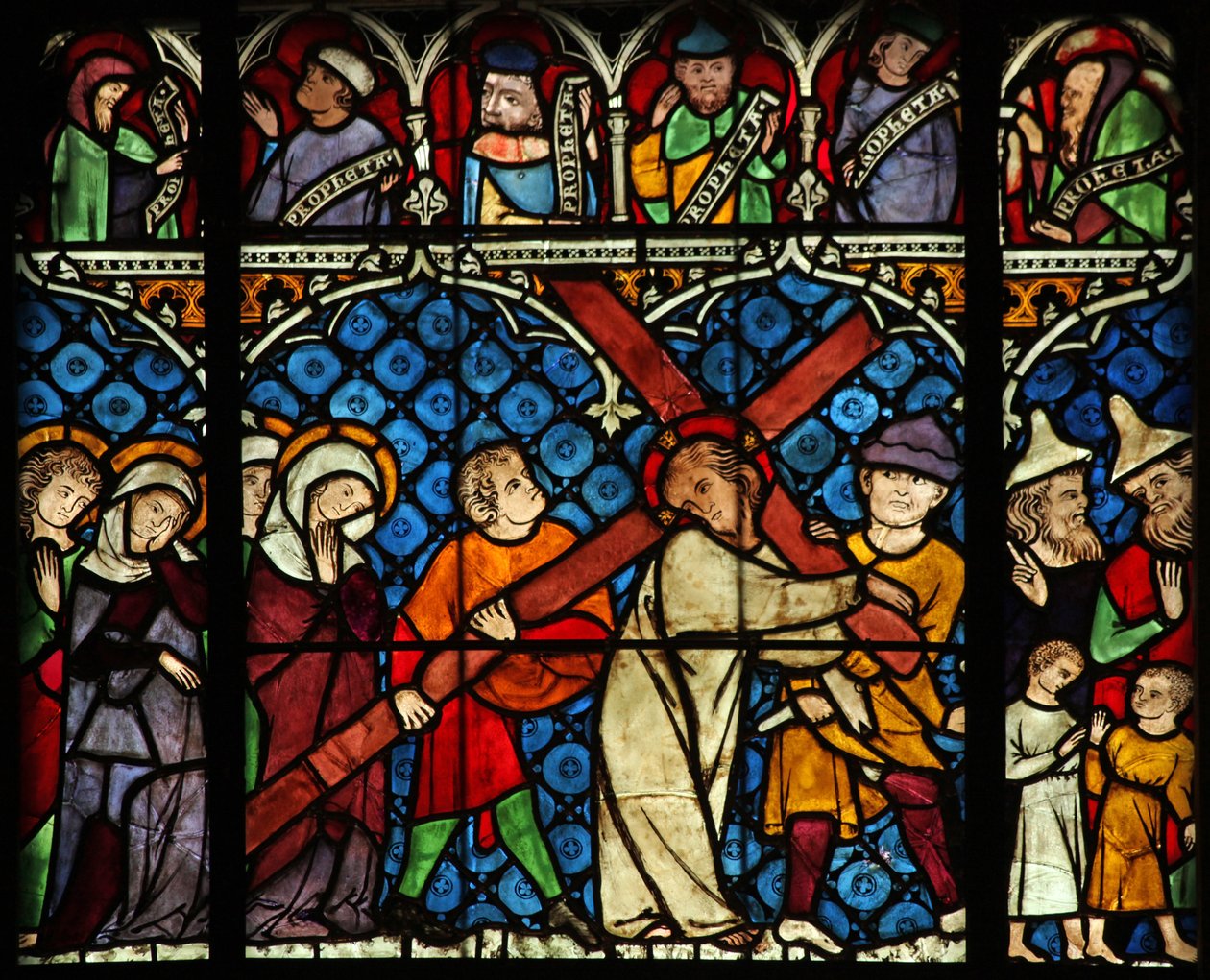 Okno w12 przedstawiające Via Crucis autorstwa French School