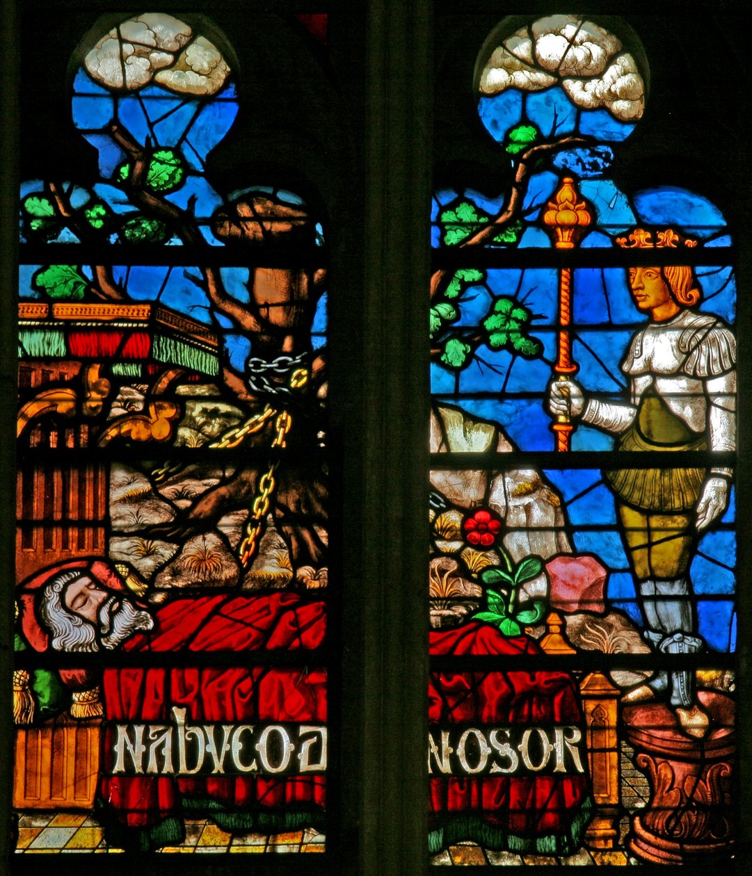 Okno w136 przedstawiające sceny z historii Daniela autorstwa French School