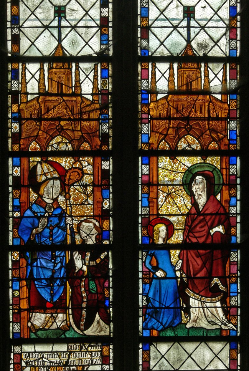 okno w17 przedstawiające św. Mikołaja i darczyńcę Oudin de Troyes; Św. Anny i Marii Panny autorstwa French School